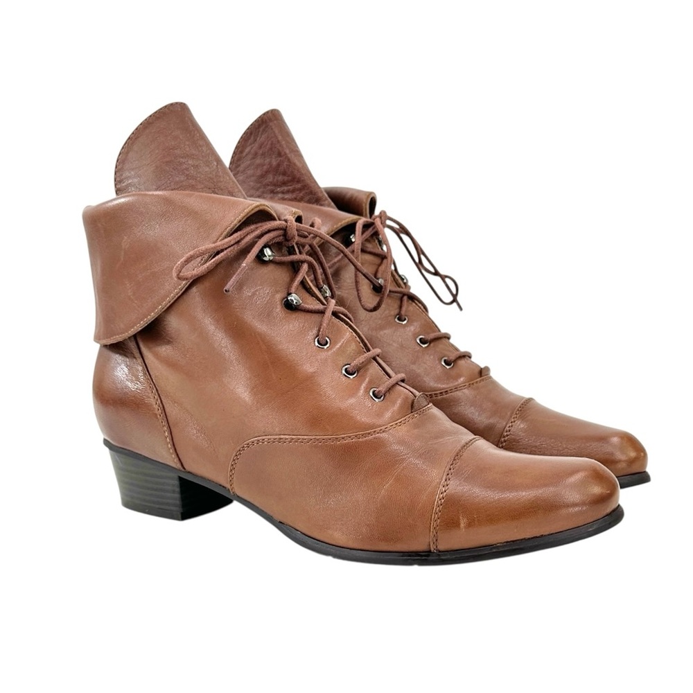 Spring Step Galil Boots - Brown Leather Lace Up Fold Over Ankle Booties sz 39